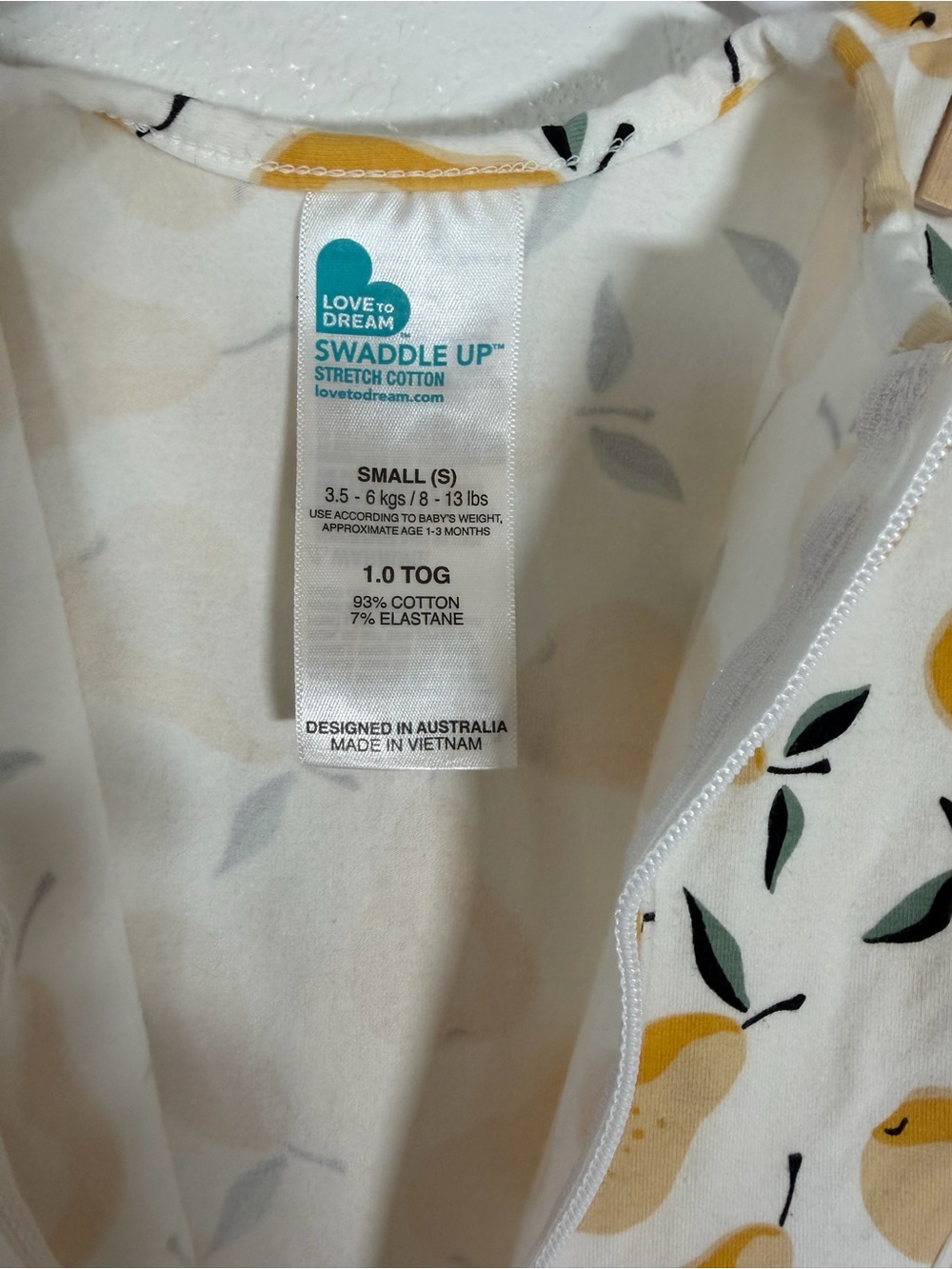 Love to Dream Baby Swaddle Up in Yellow Pear Print - Picture 2 of 5
